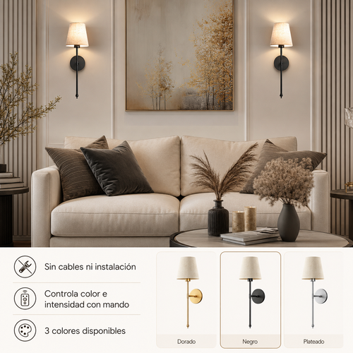 Set de 2 Lámparas de pared inalámbricas y autoadhesivas LUXOR HOME