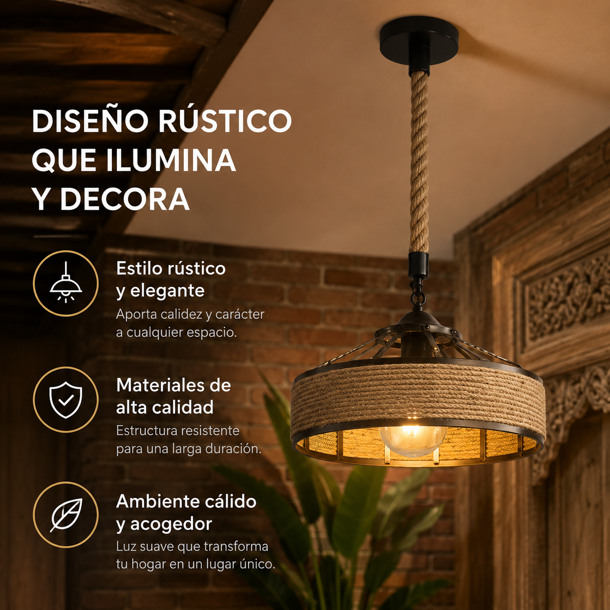 Lámpara rústica LUXORHOME | Bombilla Led incluida