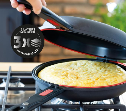 Sartén doble para tortillas 28 cm · Vuelta perfecta sin plato