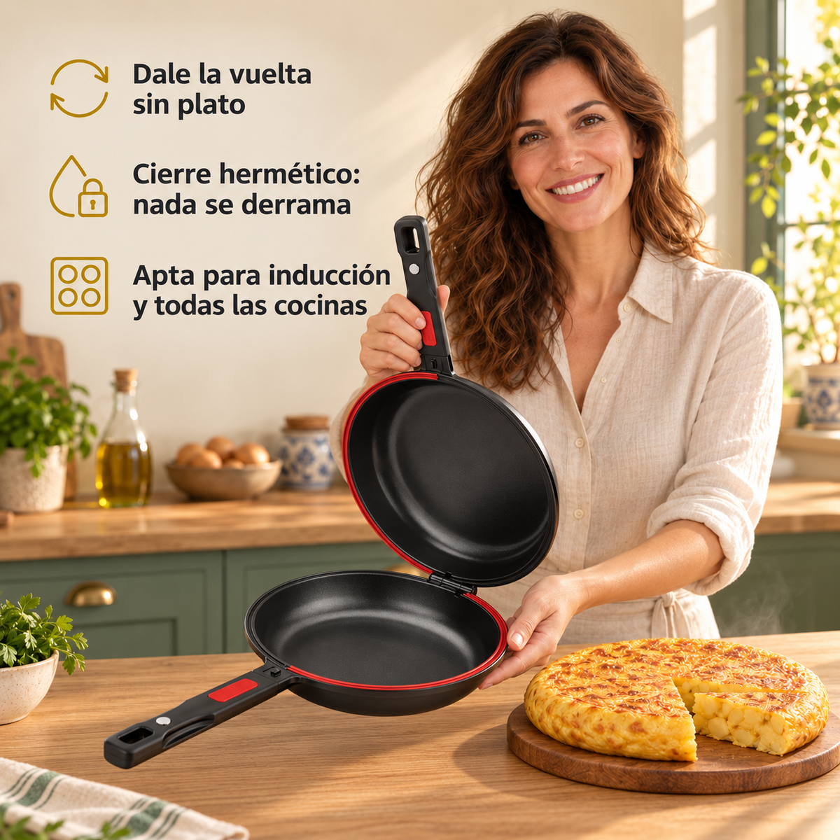 Sartén doble para tortillas 28 cm · Vuelta perfecta sin plato