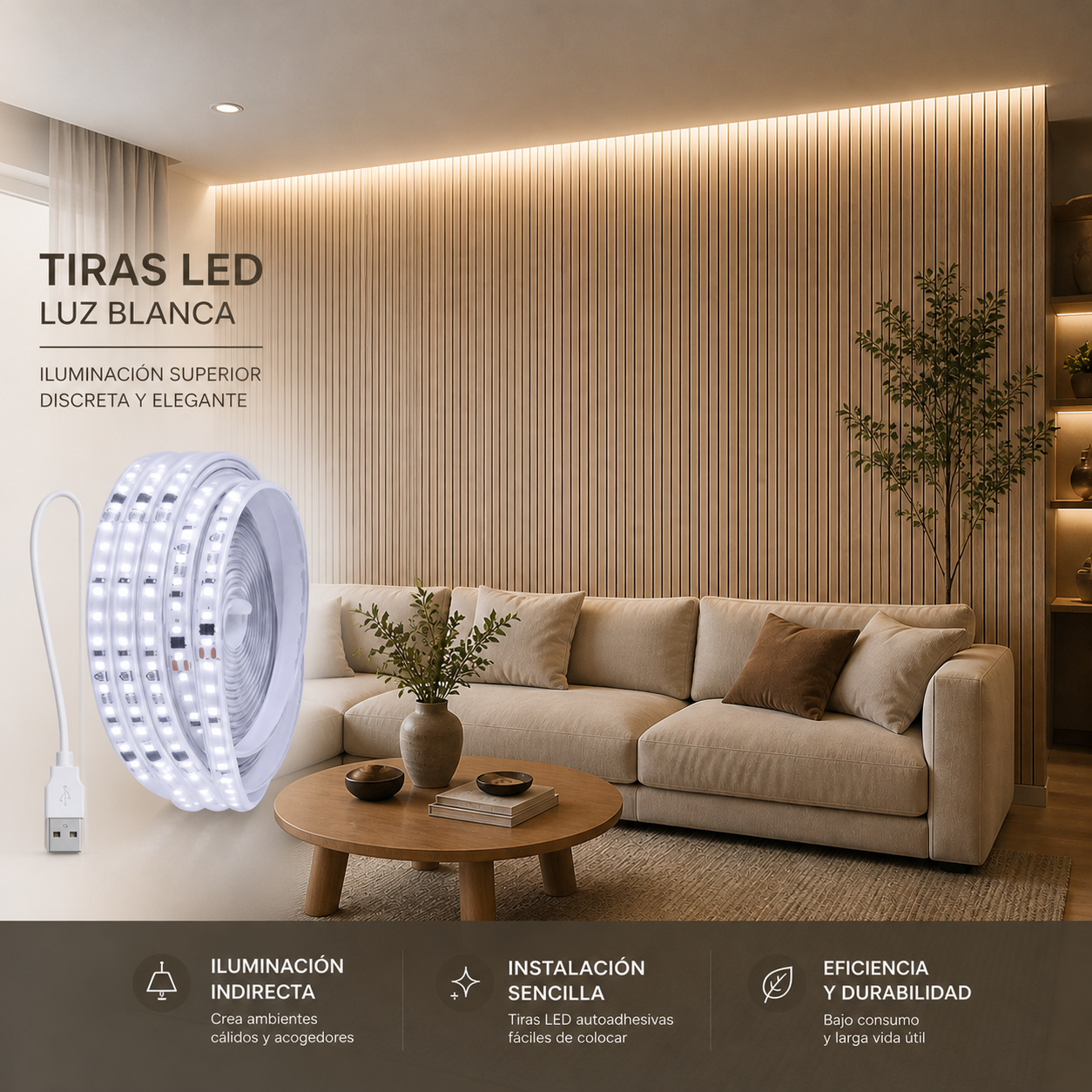 Tira de luz LED blanca decorativa 4 metros LUXORHOME™
